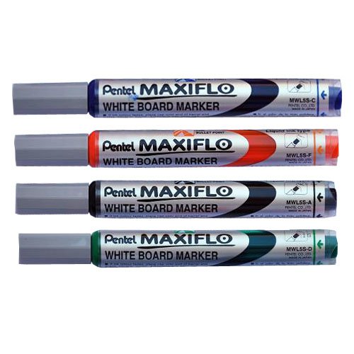 Pentel MWL5SBF-AX Maxiflo Flex-Feel whiteboard 4 Stuk sort. mit Wischer schwarz/rot/blau/grün