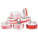 Taśma samoprzylepna 48 mm x 50 mb z nadrukiem "OSTROŻNIE SZKŁO" Dalpo