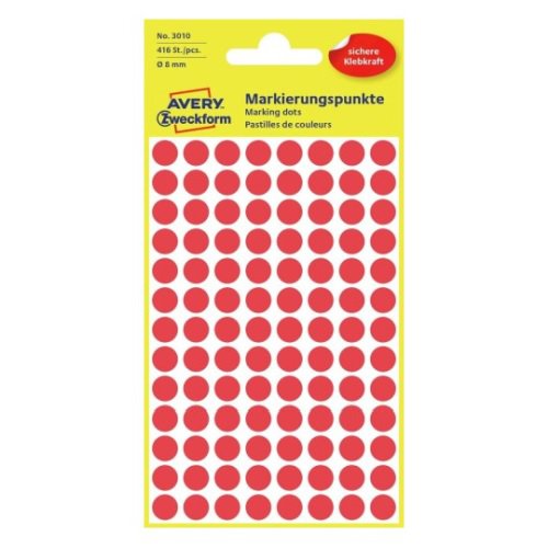 3010 Kółka do zaznaczania kolorowe 416 etyk./op. fi 8 mm czerwone Avery Zweckform