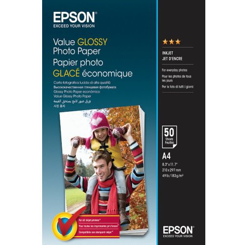 Epson Value Glossy Photo Paper, foto papier, połysk, biały, A4, 200 g/m2, 50 szt., C13S400036, atram