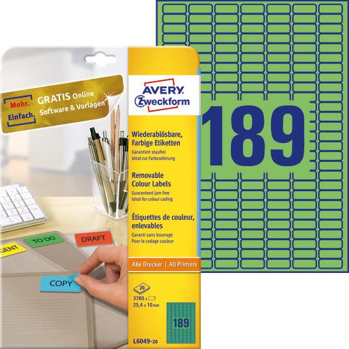 L6041-20 Etykiety usuwalne kolorowe A4 20 ark./op. 45,7 x 21,2 mm żółte Avery Zweckform
