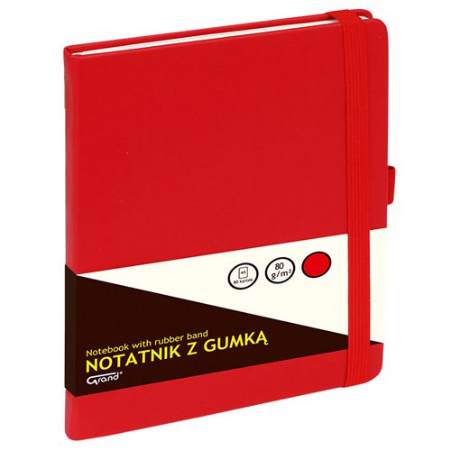 Notatnik A5 z gumką 80 kartek w kratkę czerwony Grand 